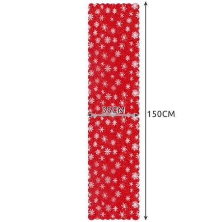 Napron decorativ pentru Craciun, rosie cu fulgi de zapada albi, 150 x 35 cm