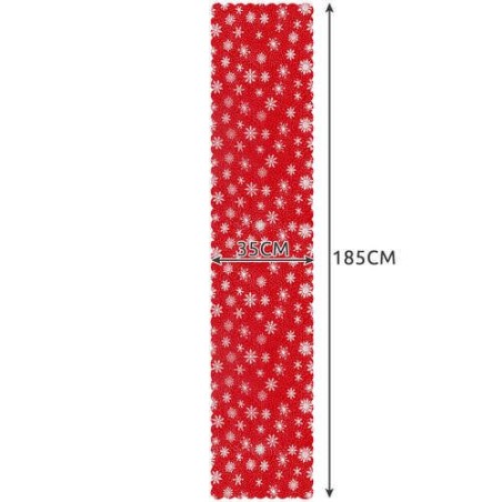 Napron decorativ pentru sarbatori, imprimeu fulgi de nea, lungime 185 cm, latime 35 cm, rosu-alb