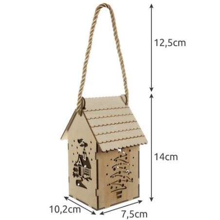 Decoratiune de Craciun casuta luminoasa, Nasterea Domnului, 14x7.5x10.2 cm, baterii, lemn maro