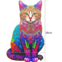 Puzzle din lemn, set 130 piese multicolor, forma pisica, 38x24 cm