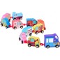 Trenulet din lemn, 11 vehicule, carlige prindere, multicolor