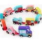 Trenulet din lemn, 11 vehicule, carlige prindere, multicolor