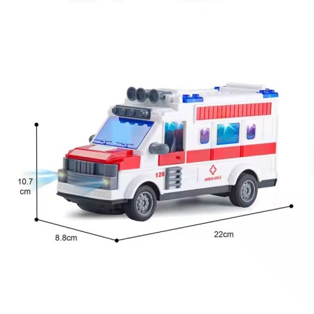 Ambulanta cu telecomanda, buton ON/OFF, scara 1:28, lumini, alb/rosu