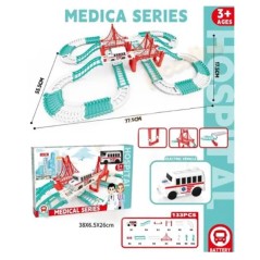 Joc de construit, circuit urban cu ambulanta, 133 piese, 55.5 x 77.5 x 17.5 cm