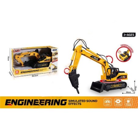 Excavator pe senile, rotatie 360 grade, efecte luminoase si sonore, galben