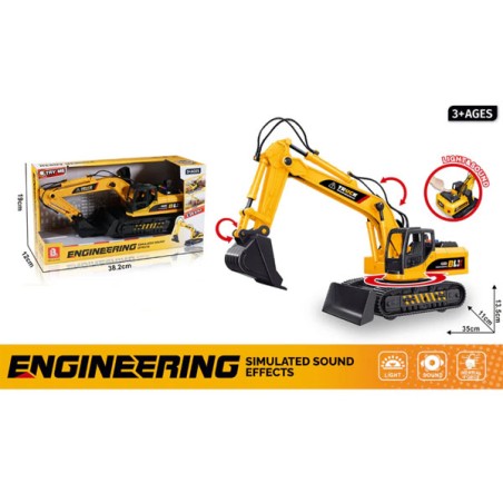 Excavator cu senile si cupa, rotativ, lumini, efecte sonore, 35 cm, galben