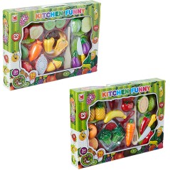 Accesorii bucatarie de jucarie, set 16 fructe si legume, plastic