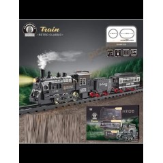 Trenulet electric pe sine, design retro, locomotiva, vagon si sine, muzica, 3 ani+