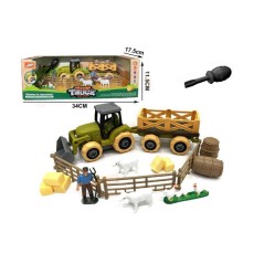 Set de constructie Tractor cu remorca, figurine ferma, animale, 3 ani+