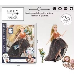 Papusa Emily, accesorii si articulatii mobile, buchetel de flori, 32 cm