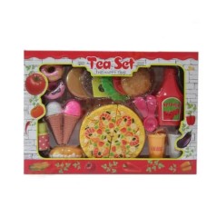 Set bucatarie cu pizza si inghetata, ketchup, suc, gogoasa, set accesorii multicolor