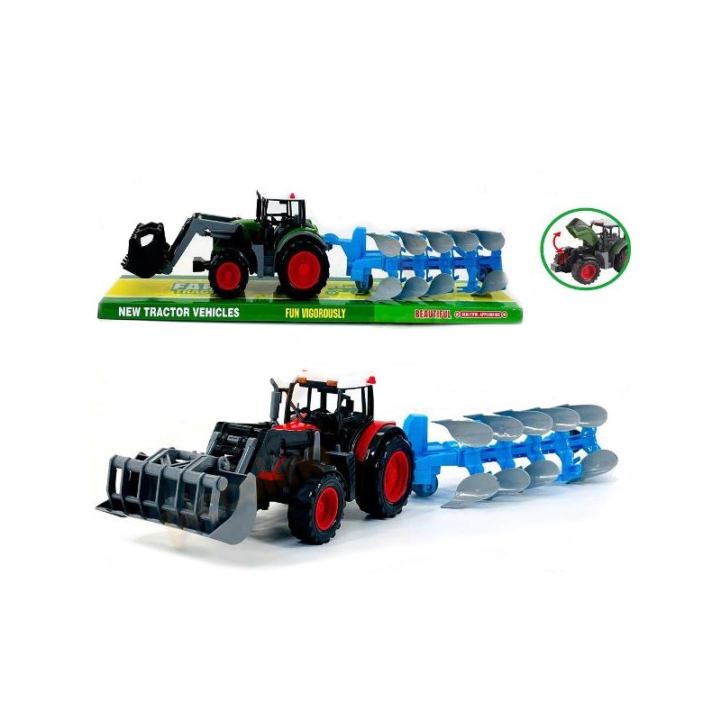 Tractor de jucarie cu disc, roti cu frictiune, multicolor