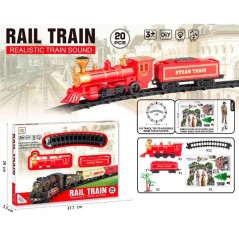 Tren electric de jucarie, locomotiva cu abur, lumini, sunete de tren, set 20 piese