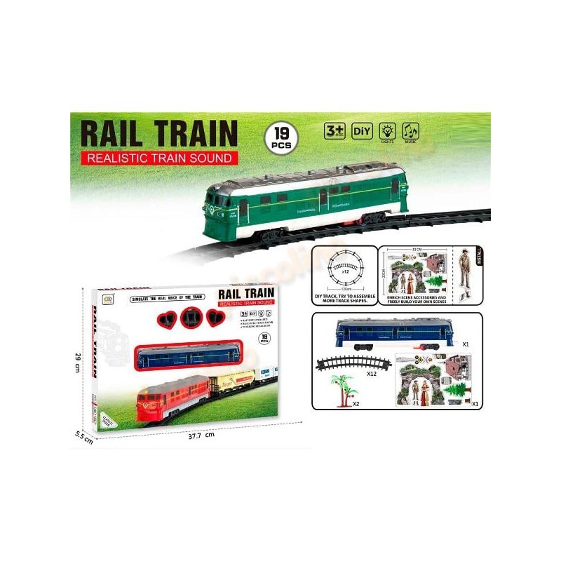 Tren electric, sunete realiste, set 19 piese constructie, efecte luminoase