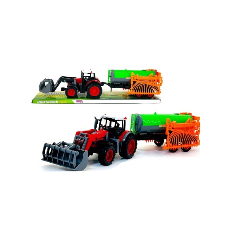 Tractor agricol cu cisterna, jucarie cu frictiune, lungime 50 cm, multicolor