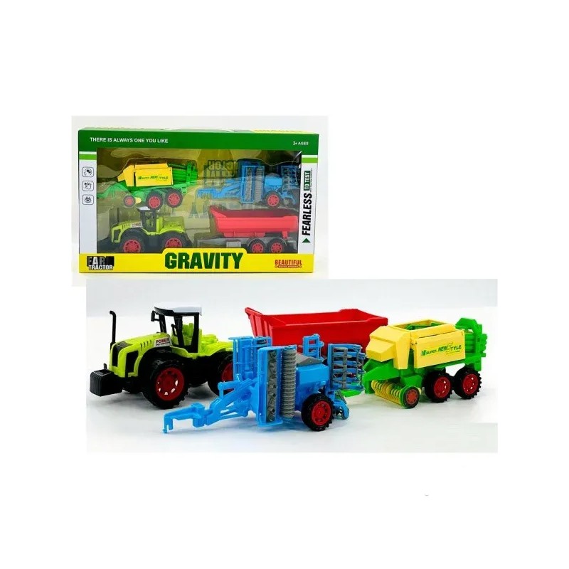 Tractor agricol cu 3 remorci diferite, functie frictiune, multicolor