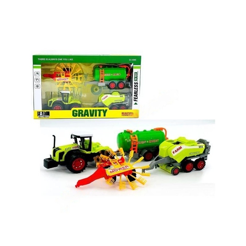 Set tractor agricol, 3 remorci, functie frictiune, multicolor