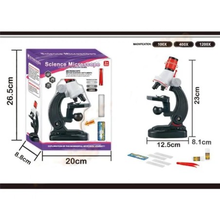 Set microscop educational, marire 3 ori, cap cu LED, alimentare cu baterii, 26,5x8,8x20 cm