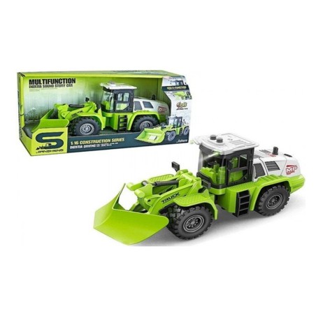 Buldozer cu sunete si lumini, cupa mobila, roti frictiune, scara 1:16, verde