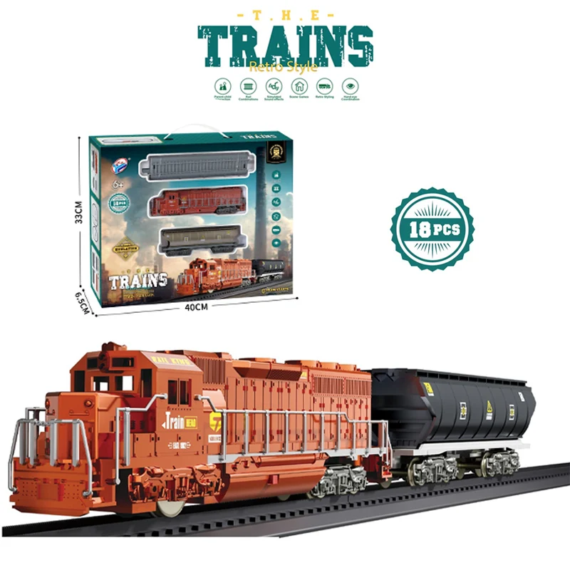 Tren electric de jucarie, set 18 piese asamblare, cu baterii