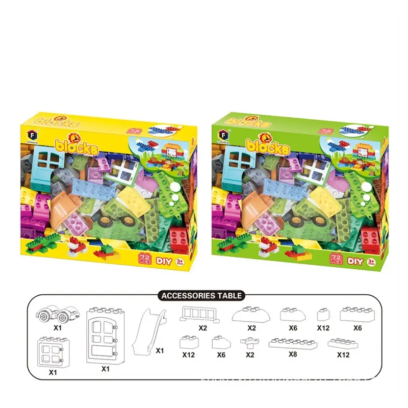 Set cuburi constructii, 72 piese, masina inclusa, multicolor