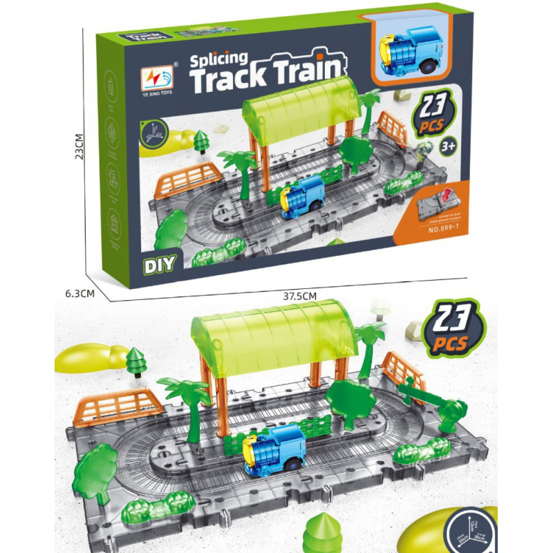 Set asamblare, statie cu tren electric, cale ferata, 23 piese DIY