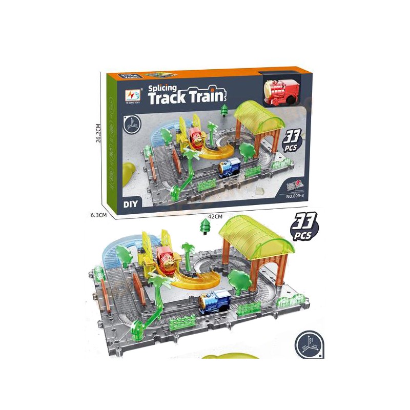 Tren electric cu statie, joc asamblare oras, set 33 elemente