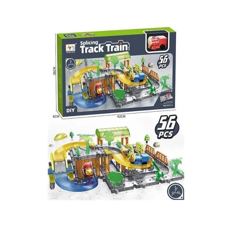 Circuit cu tren electric, statie si pod, oras 56 piese