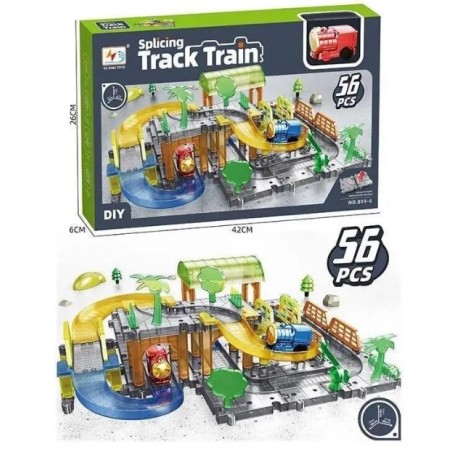 Circuit cu tren electric, statie si pod, oras 56 piese