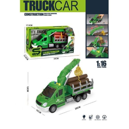 Camioneta scara 1:16, brat macara, frictiune, sunete, lumini, verde