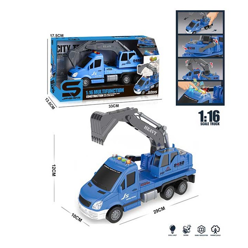 Excavator cu frictiune, cupa mobila, muzica, lumini, scara 1:16