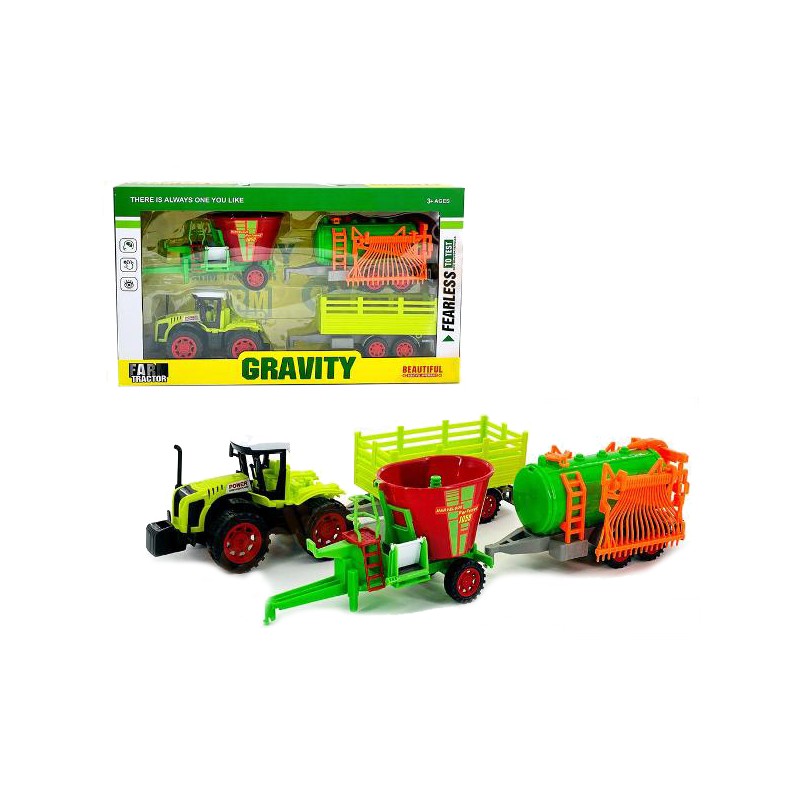 Tractor cu frictiune, 3 remorci diferite, multicolor