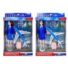 Set aeroport, figurina stewardesa, avion, troller, vehicule pull back