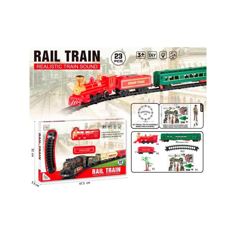 Tren electric, set 23 piese, lumini, muzica, set asamblare DIY