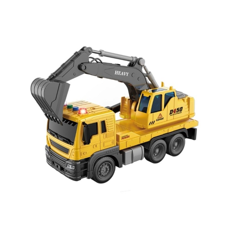 Excavator multifunctional cu frictiune, muzica si lumini, brat mobil, scara 1:16