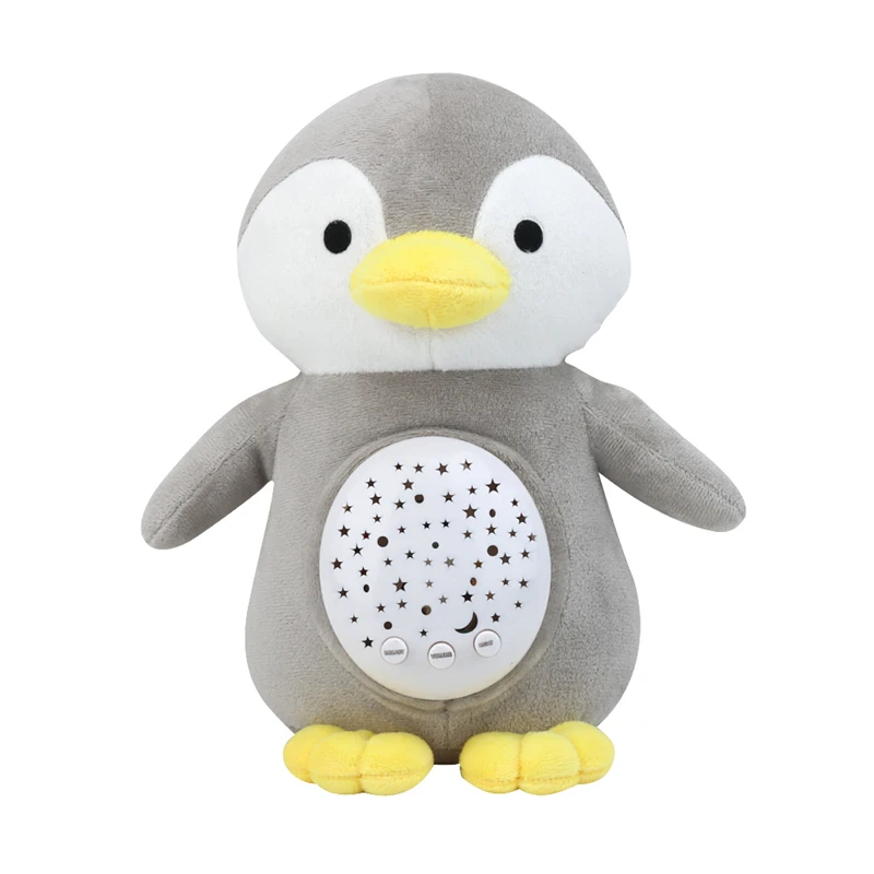 Jucarie Pinguin de plus, lampa de veghe cu proiector, cantecele bebe