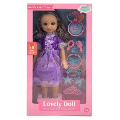 Papusa Loveley Doll, rochita violet, accesorii fashion