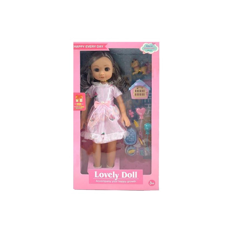 Papusa de jucarie, rochita cu funda, accesorii, Lovely Doll, 3 ani+