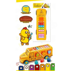 Autobuz scolar muzical, xilofon cu sfoara si functie sortare, 42.5 cm, multicolor