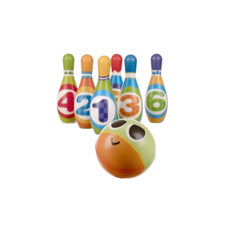 Set bowling copii, 5 popice, o minge, bumbac si poliuretan, multicolor