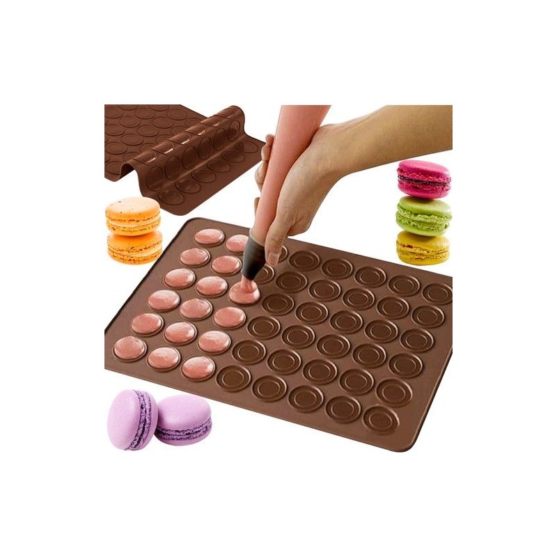 Forma din silicon pentru macaroons, 2 dimensiuni, 48 orificii, 38,5 x 28,5 x 0,3 cm, maro