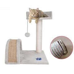 Ansamblu de joaca multifunctional pentru pisici, 2 nivele, funie sisal, inaltime 50 cm, gri, RESIGILAT