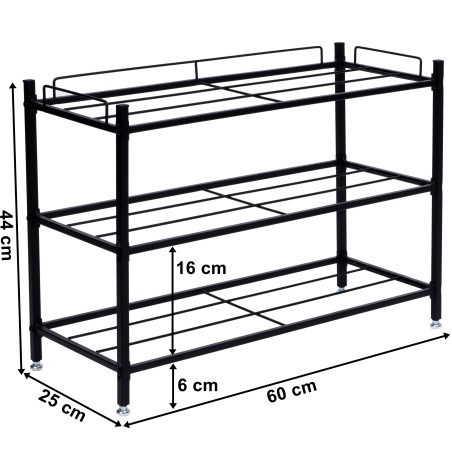 Raft pantofi, 3 niveluri, 44x60x25 cm, depozitare 9 perechi pantofi, design universal, otel negru