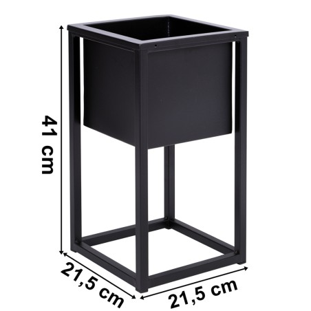 Suport metalic cu ghiveci pentru flori, metalic, inaltime 40 cm, latime 21.5 cm, negru mat