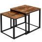 Set 2 masute de cafea Praven in stil rustic, maxim 150 kg, otel si placa laminata, negru/stejar