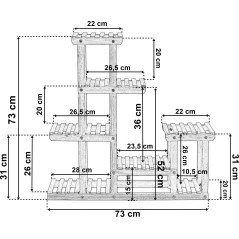 Stand din lemn pentru flori, Manino, 5 nivele, 73x73x20 cm, maro