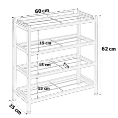 Suport cu 4 rafturi pentru incaltaminte, capacitate 12 perechi pantofi, picioare reglabile, inaltime 61 cm, otel