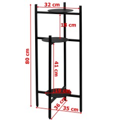 Suport inalt pentru plante, capacitate 3 ghivece, constructie metalica, 80x36x19 cm, negru mat