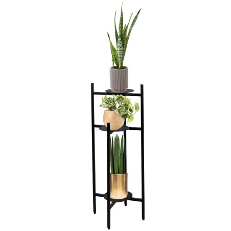 Suport inalt pentru plante, capacitate 3 ghivece, constructie metalica, 80x36x19 cm, negru mat