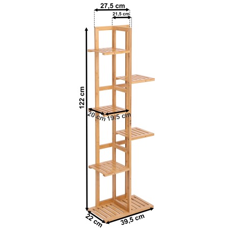 Suport de flori din bambus natural, model HERVEL, 7 rafturi, sarcina maxima 24.5 kg, lemn lacuit